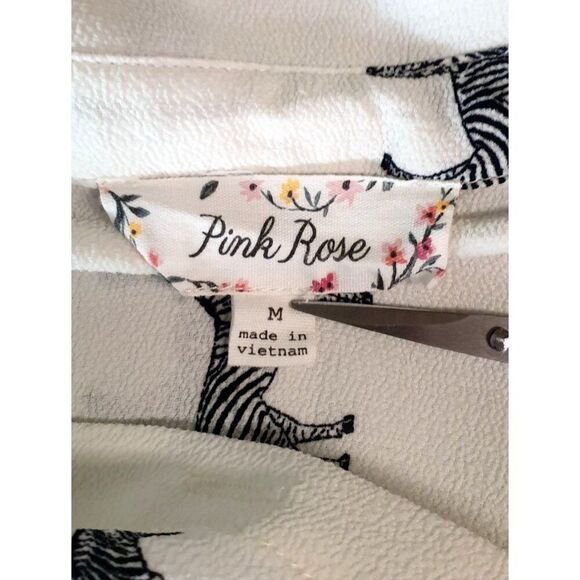 Pink Rose Womens Zebra Blouse M White  Button-Up SS Y2K Animal Print Chic Nature - Picture 5 of 6